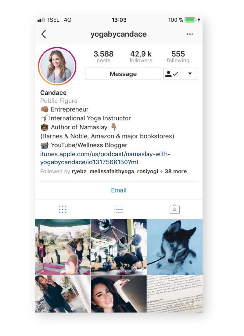 Instagram profile yogabycandace