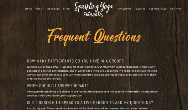 Sparkling Yoga Retreats Website